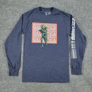 Battlestar Galactica Shirt Men's Small Blue Logo Sci-Fi Crew Neck Long Sleeve